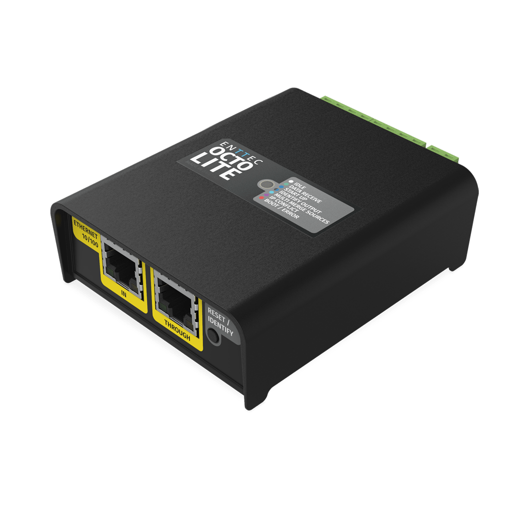 ENTTEC OCTO LITE 以太网端口斜视图,另一角度