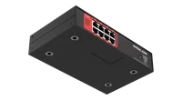 从右前方斜视的 Pixelator Mini，顶盖上压印着 ENTTEC 名称，正面依次为黄色 Ethernet 10/100 面板和 RJ45 插座、指示灯图例以及 Reset 按钮。