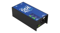 ODE MK3的蓝色印刷面盖：顶部标有DMX PORT 1与DMX PORT 2，下方是LED 1与LED 2状态说明、DC POWER以及PoE / ETHERNET字样。