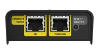 ENTTEC OCTO LITE 以太网 10/100 IN 与 THROUGH 端口，配有 reset/identify 按钮