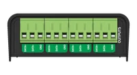 未装卡扣的黑色 DIN RDS4 输出端，可见四个标有 DATA+、DATA- 和 GND 的绿色三位螺丝接线端子，右侧印有 OUTPUTS 字样。