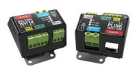 两台 PLink Injector 并排放置，一台转向展示其 GND、VCC 和 DATA 输出端子，另一台展示其 POWER IN 端子和 PLink IN RJ45 端口。
