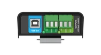 装有 DIN 导轨卡扣的 ENTTEC DIN PIXIE USB 端口和像素输出端